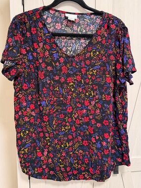 Liz Claiborne floral bloom tie shoulder v neck top